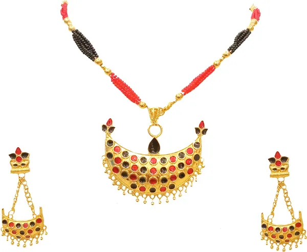 Assamese_Traditional_Red_Black_Colour_Junbiri_Tassel_Jewellery_Set_For_Women